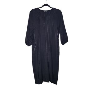 Women's Black Shiny 3/4 Sleeve Pleated Midi Shift Dress Size L Wear & Flair NWOT